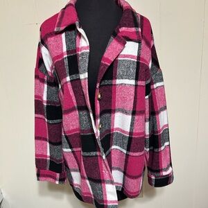 Pink and Black Plaid Flannel Jacket